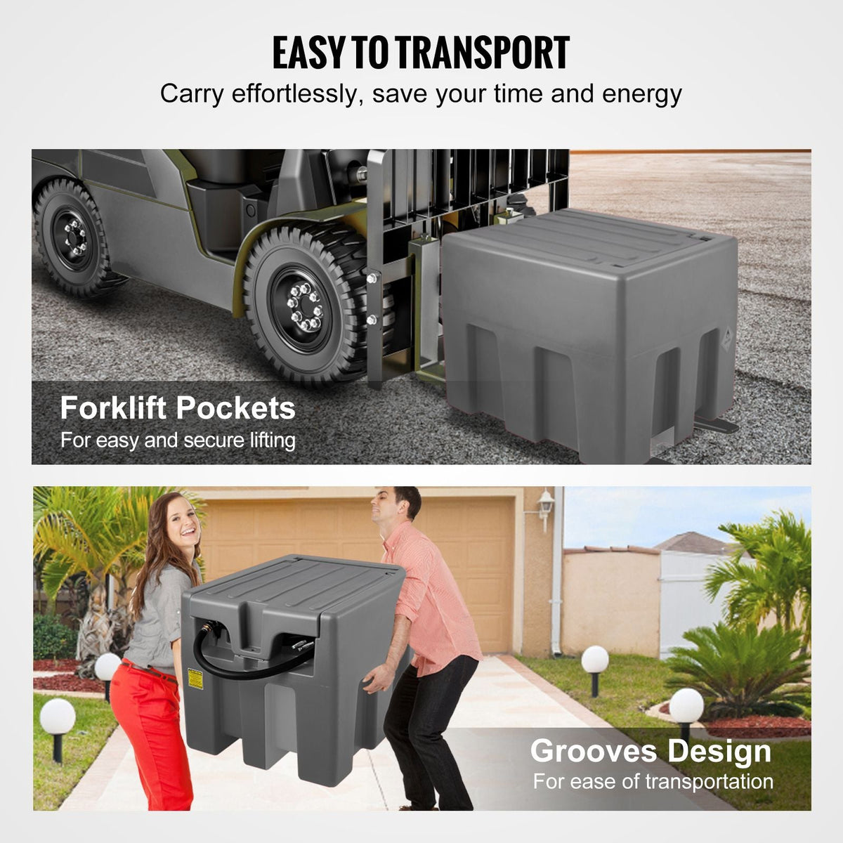 Portable Diesel Tank, 58 Gallon Capacity & 10 GPM Flow Rate, Diesel Fuel Tank with 12V Electric Transfer Pump and 13.1ft Rubber Hose, PE Diesel Transfer Tank for Easy Fuel Transportation,Gray