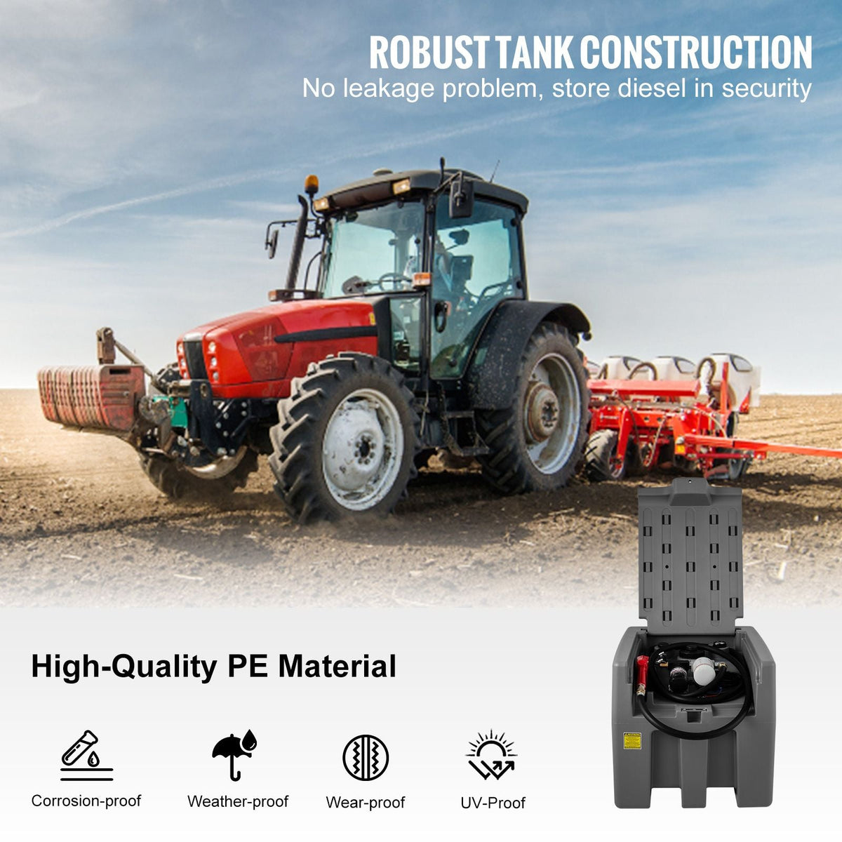 Portable Diesel Tank, 58 Gallon Capacity & 10 GPM Flow Rate, Diesel Fuel Tank with 12V Electric Transfer Pump and 13.1ft Rubber Hose, PE Diesel Transfer Tank for Easy Fuel Transportation,Gray