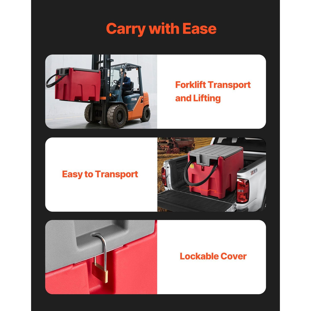 Portable Diesel Tank, 58 Gallon Capacity & 10.6 GPM Flow Rate, Fuel Tank with 12V Electric Transfer Pump and 13.1ft Rubber Hose, PE Diesel Transfer Tanks for Easy Fuel Transportation, Red