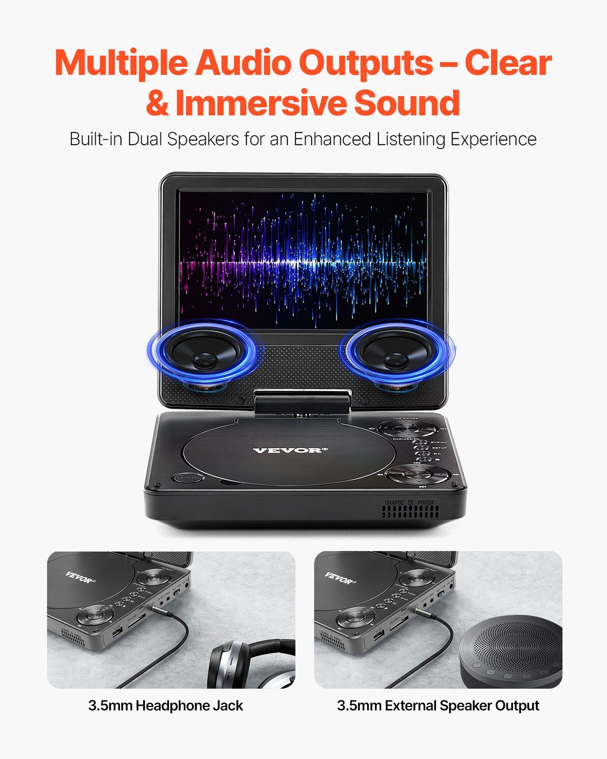 Portable DVD Player 7 inch HD Swivel Display Screen 4 Hours Built-in Battery
