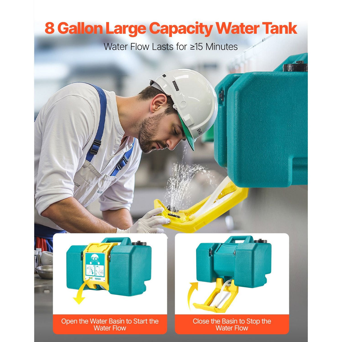 Portable Eye Wash Station 8 Gal, OSHA-Approved Eyewash Station Wall-Mounted/On Flat Surface, Emergency Eye Wash Unit with 2 Sprays, First Aid Eyewash Units for Schools, Labs, Factories, Green