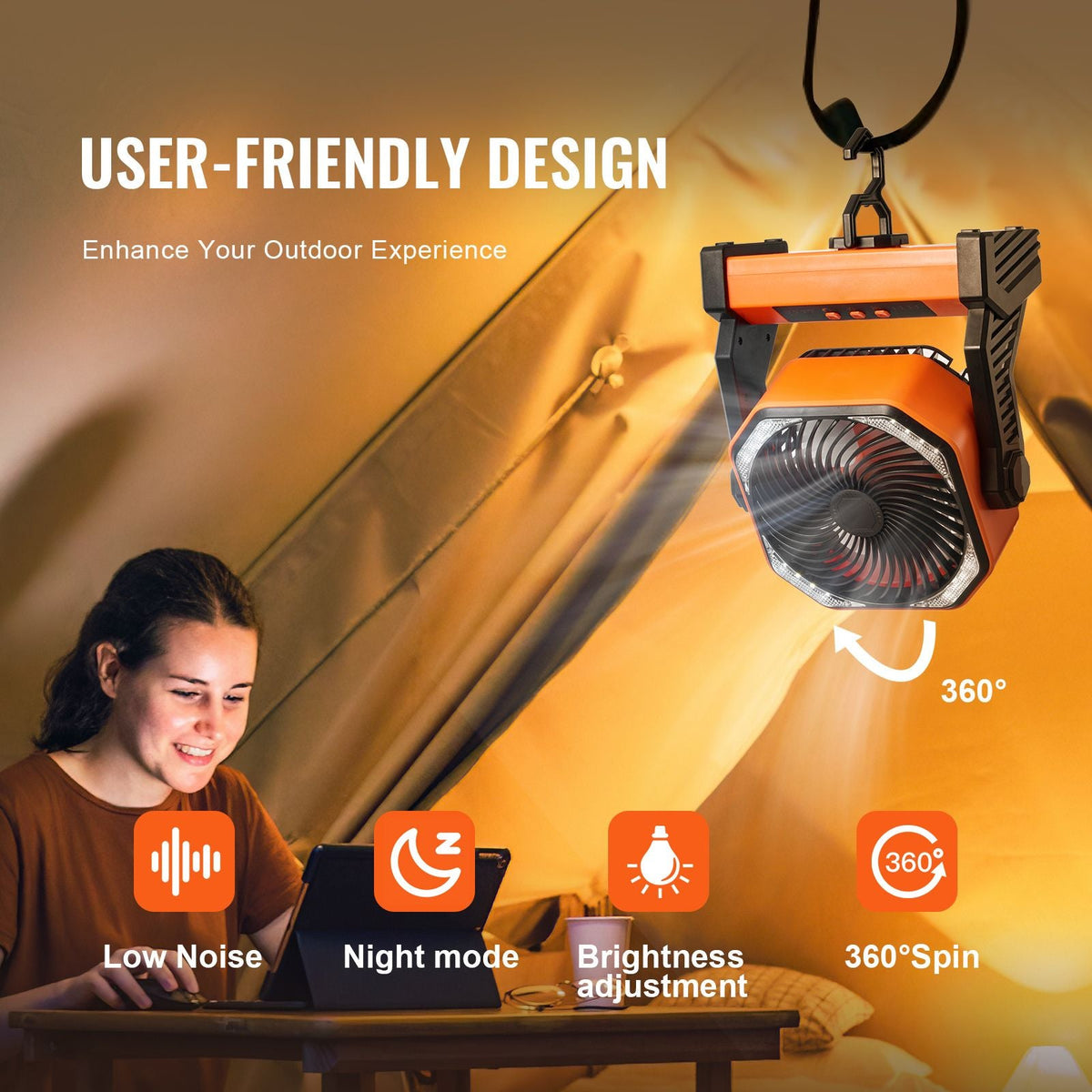 Portable Fan Rechargeable 8 inch, Battery Powered Fan with LED Lantern, 4 Speeds Adjustable Portable Small Table Fan Personal, USB Battery Operated Fans for Travel Bedroom Home Camping Office