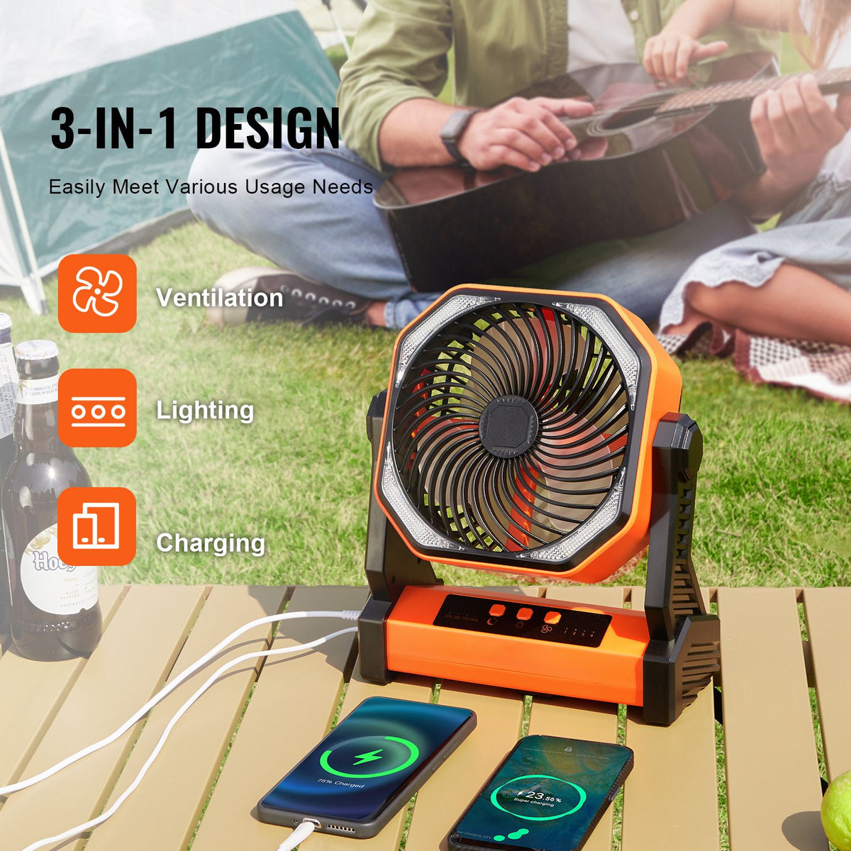 Portable Fan Rechargeable 8 inch, Battery Powered Fan with LED Lantern, 4 Speeds Adjustable Portable Small Table Fan Personal, USB Battery Operated Fans for Travel Bedroom Home Camping Office