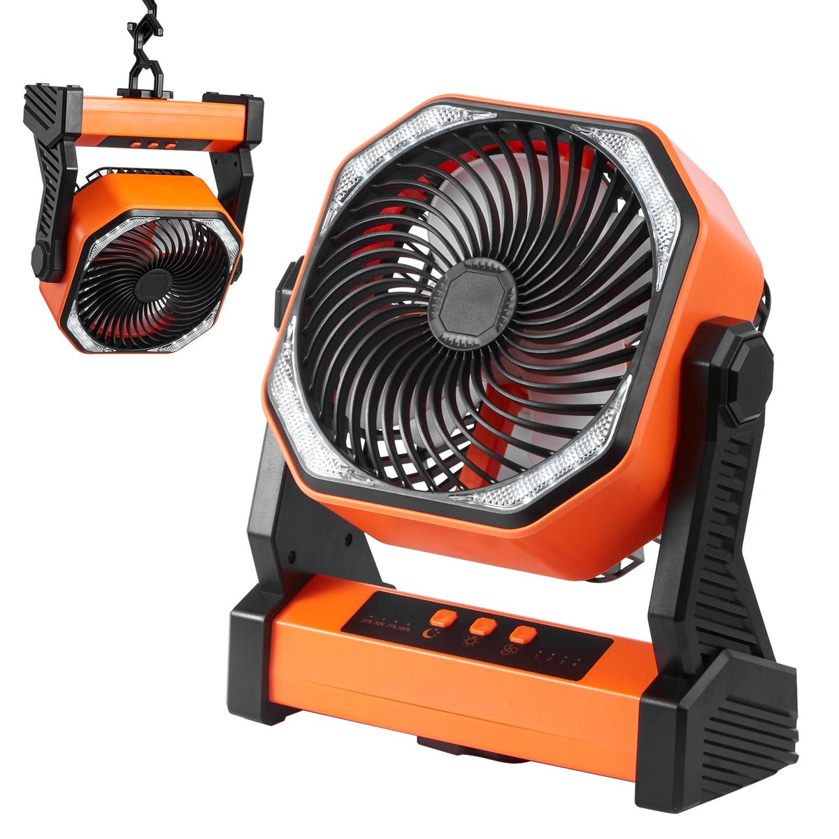 Portable Fan Rechargeable 8 inch, Battery Powered Fan with LED Lantern, 4 Speeds Adjustable Portable Small Table Fan Personal, USB Battery Operated Fans for Travel Bedroom Home Camping Office