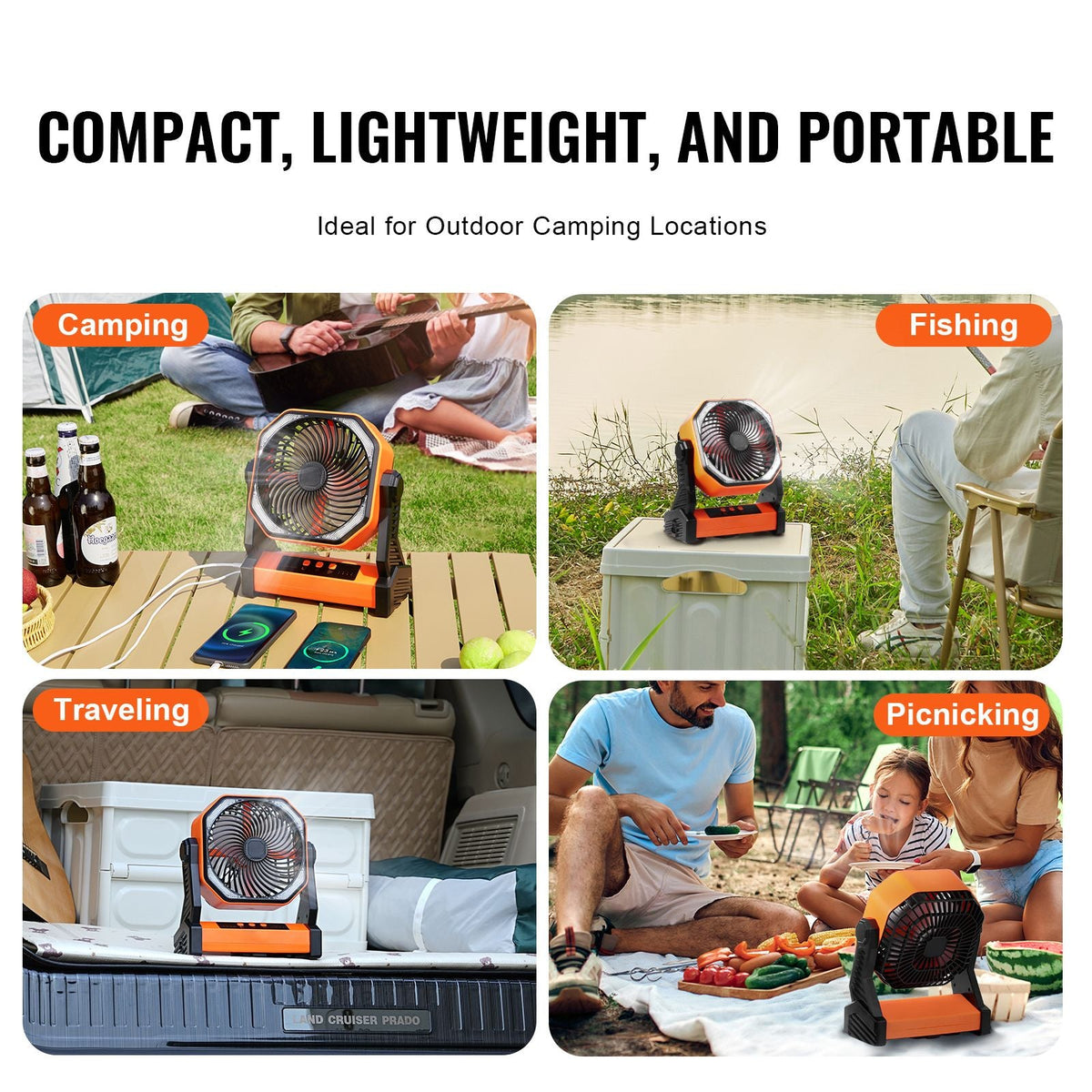 Portable Fan Rechargeable 8 inch, Battery Powered Fan with LED Lantern, 4 Speeds Adjustable Portable Small Table Fan Personal, USB Battery Operated Fans for Travel Bedroom Home Camping Office
