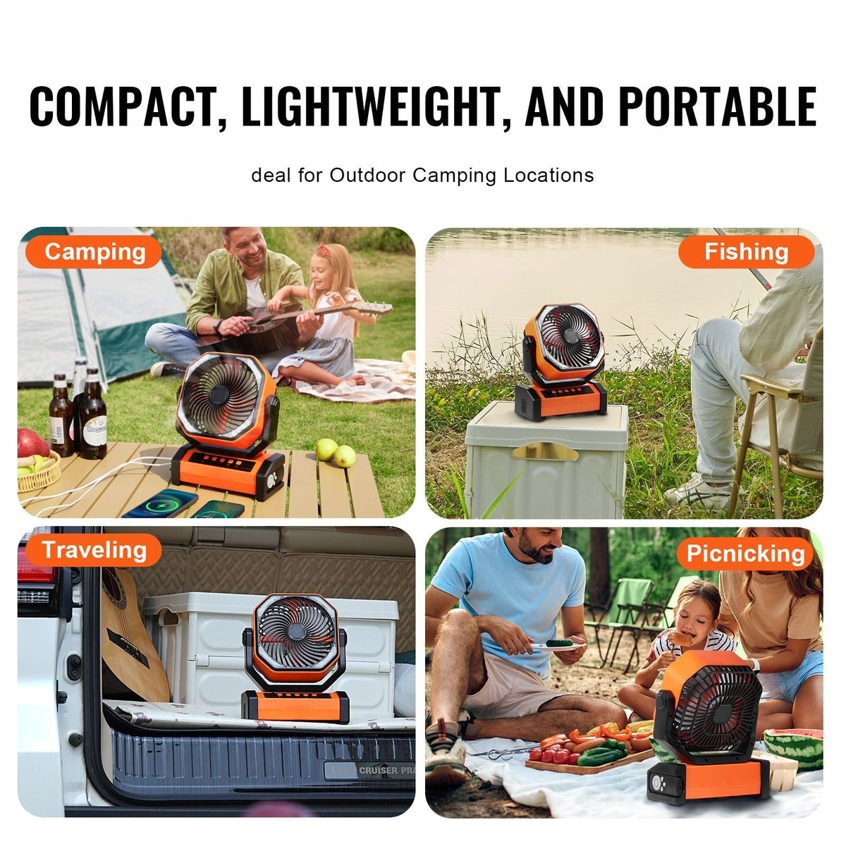 Portable Fan Rechargeable 9 inch, Battery Powered Fan with LED Lantern, 4 Speeds Adjustable & 45°/90°Automatic Swivel & Timer , USB Battery Operated Fans for Travel Bedroom Home Camping Office