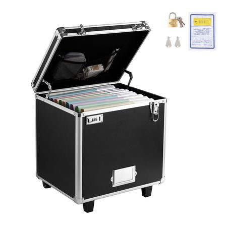 Portable File Storage Box, 15.6 x 12.6 x 15 inch Internal Chest Size, Locking Mobile Business Case with Telescopic Handle, Hand pull File Case for Office Home, Offices, Hospitals, Banks