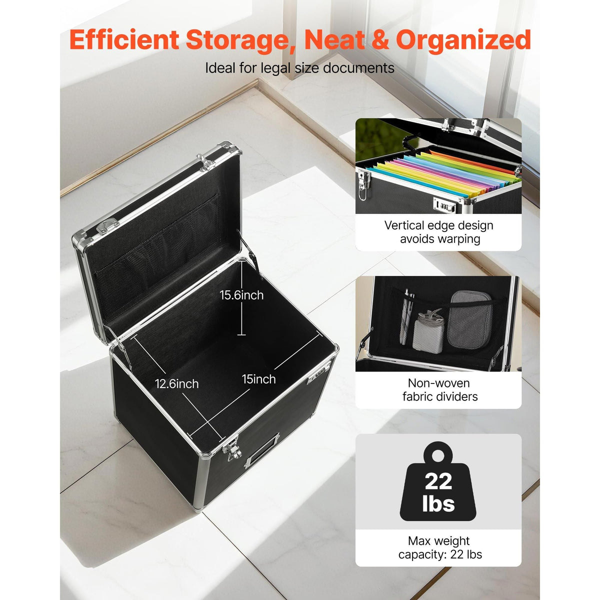Portable File Storage Box, 15.6 x 12.6 x 15 inch Internal Chest Size, Locking Mobile Business Case with Telescopic Handle, Hand pull File Case for Office Home, Offices, Hospitals, Banks