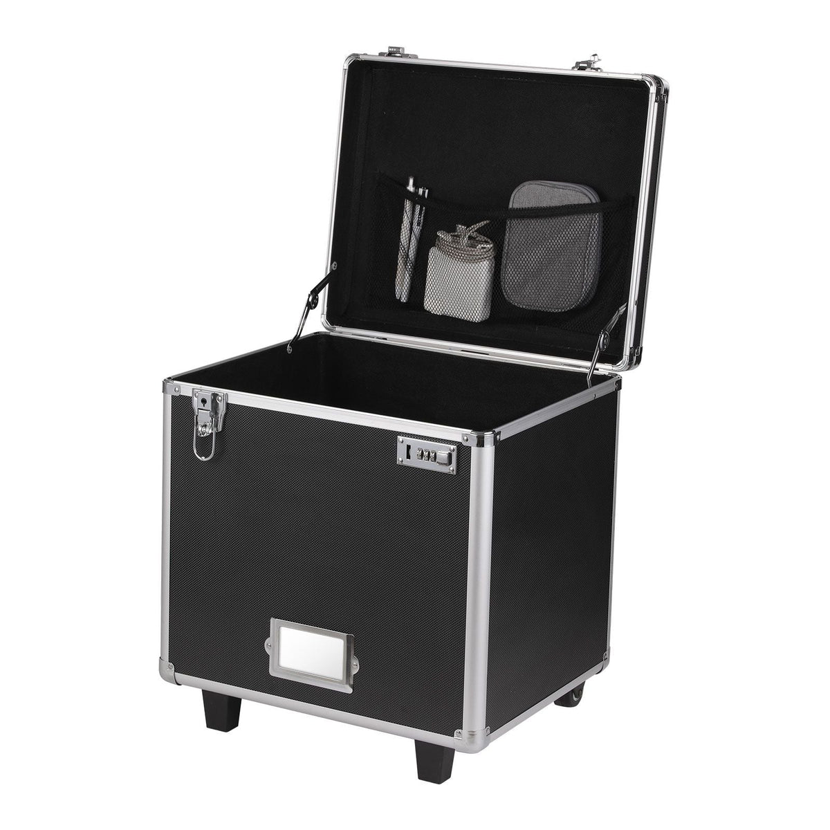 Portable File Storage Box, 15.6 x 12.6 x 15 inch Internal Chest Size, Locking Mobile Business Case with Telescopic Handle, Hand pull File Case for Office Home, Offices, Hospitals, Banks