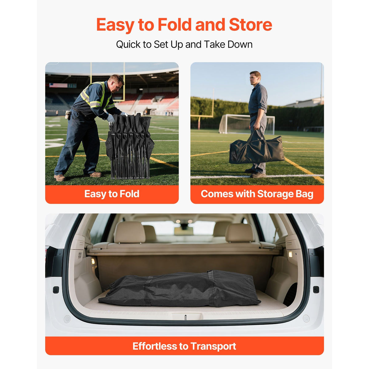 Portable Folding Bench, 6 Seat Soccer Bench with Multiple Storage Pockets & Carrying Bag, Lightweight Sideline Seating with Back Rest for Football, Baseball, Camping, Outdoor Events, Black