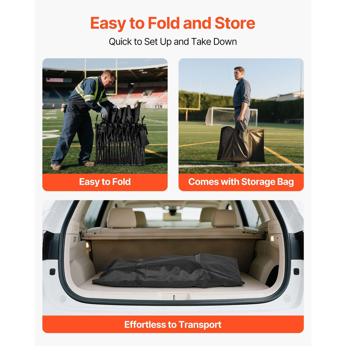 Portable Folding Bench, 6 Seat Soccer Bench with Storage Pockets Cup Holders & Carrying Bag, Lightweight Sideline Seating with Sunshade for Football, Baseball, Camping, Outdoor Events, Black