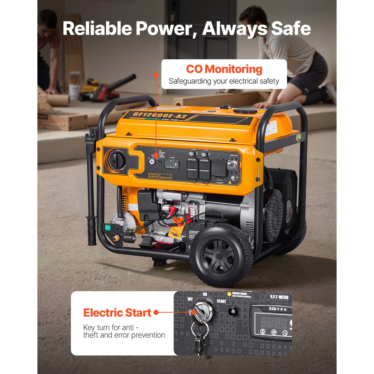 Portable Generator, Gasoline 13500W Peak Watt & LPG 12000W Peak Watt Dual Fuel Generator, Home Backup Generators with Electric Start, Gasoline & LPG Powered, CO Sensor, 20A & 50A Outlets