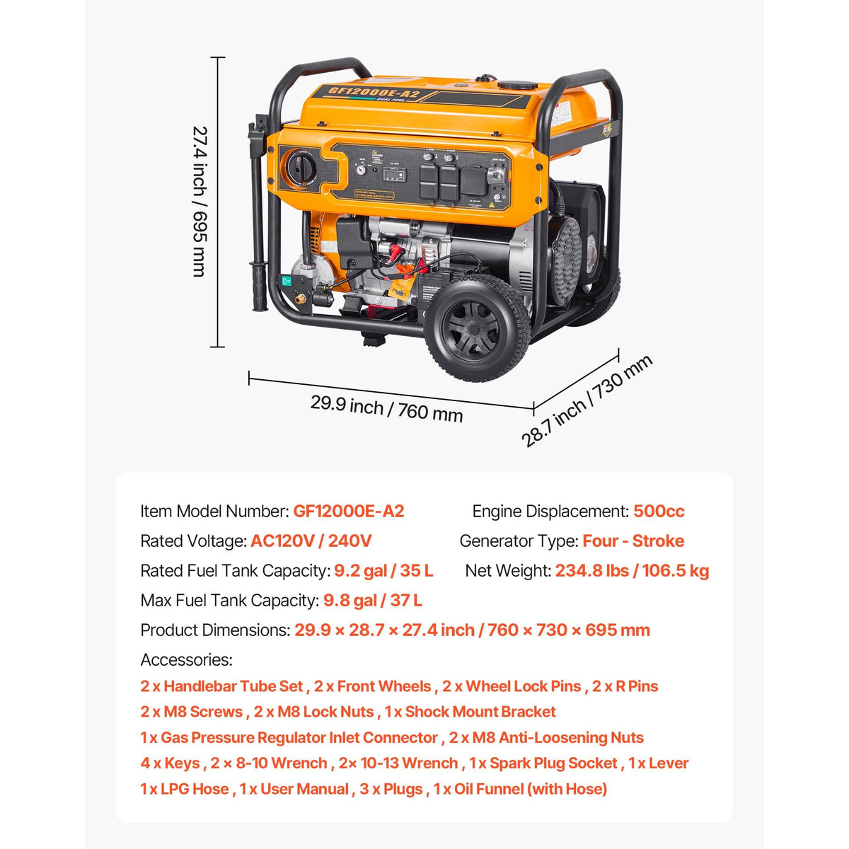 Portable Generator, Gasoline 13500W Peak Watt & LPG 12000W Peak Watt Dual Fuel Generator, Home Backup Generators with Electric Start, Gasoline & LPG Powered, CO Sensor, 20A & 50A Outlets