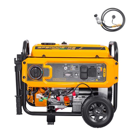 Portable Generator, Gasoline 4650W Peak Watt & LPG 4130W Peak Watt Dual Fuel Generator, Home Backup Generators with Electric Start, Gasoline & LPG Powered, CO Sensor, 20A & 50A Outlets