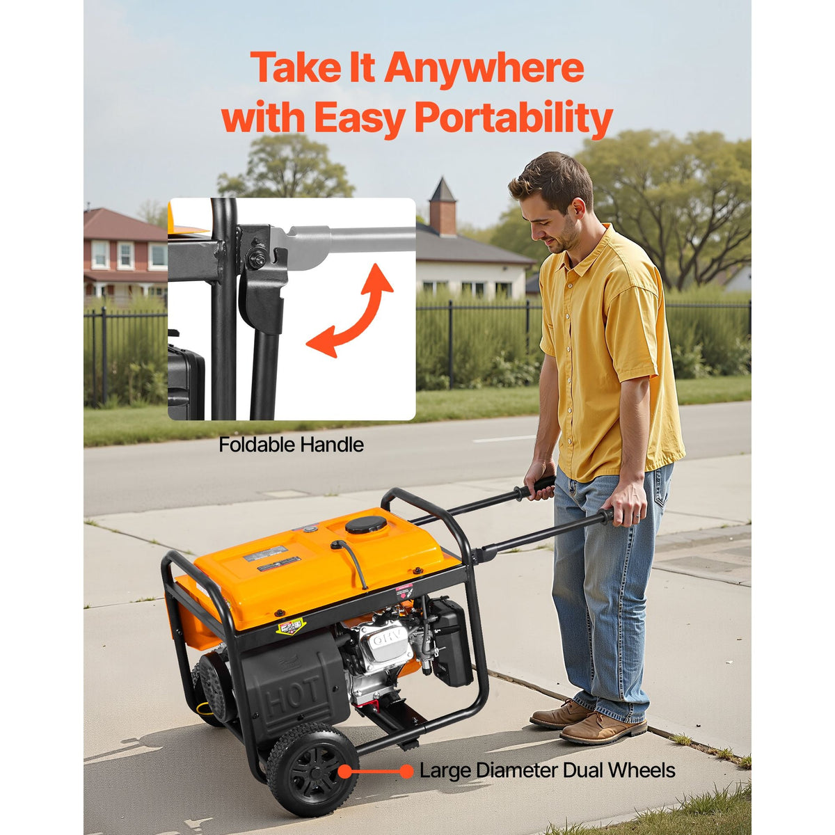 Portable Generator, Gasoline 4650W Peak Watt & LPG 4130W Peak Watt Dual Fuel Generator, Home Backup Generators with Electric Start, Gasoline & LPG Powered, CO Sensor, 20A & 50A Outlets