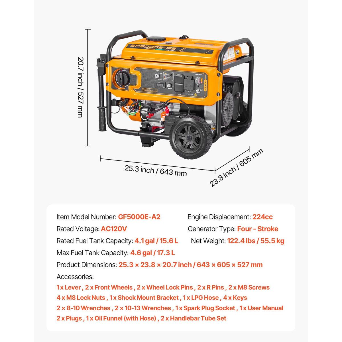 Portable Generator, Gasoline 4650W Peak Watt & LPG 4130W Peak Watt Dual Fuel Generator, Home Backup Generators with Electric Start, Gasoline & LPG Powered, CO Sensor, 20A & 50A Outlets