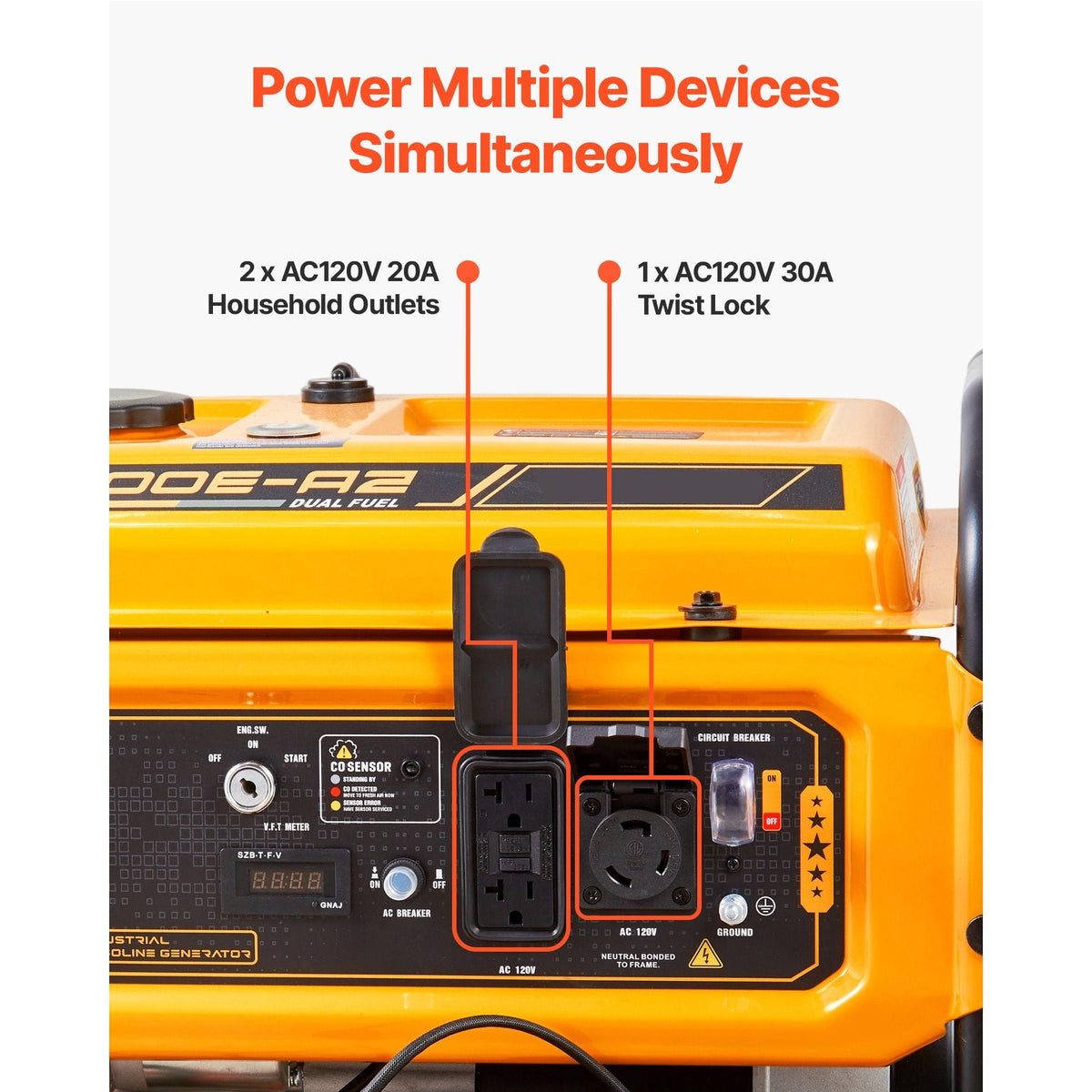 Portable Generator, Gasoline 4650W Peak Watt & LPG 4130W Peak Watt Dual Fuel Generator, Home Backup Generators with Electric Start, Gasoline & LPG Powered, CO Sensor, 20A & 50A Outlets