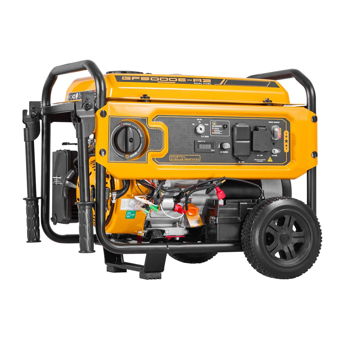 Portable Generator, Gasoline 4650W Peak Watt & LPG 4130W Peak Watt Dual Fuel Generator, Home Backup Generators with Electric Start, Gasoline & LPG Powered, CO Sensor, 20A & 50A Outlets