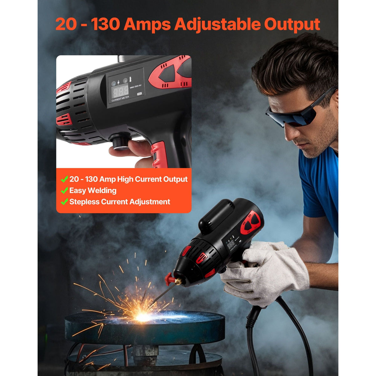 Portable Handheld Welding Machine, 20 - 130A Portable ARC Welder with Stepless Current Adjustment & IGBT Inverter, 115V Handheld Stick Welder Digital Display Fit for 1/16"-1/8" Welding Rods