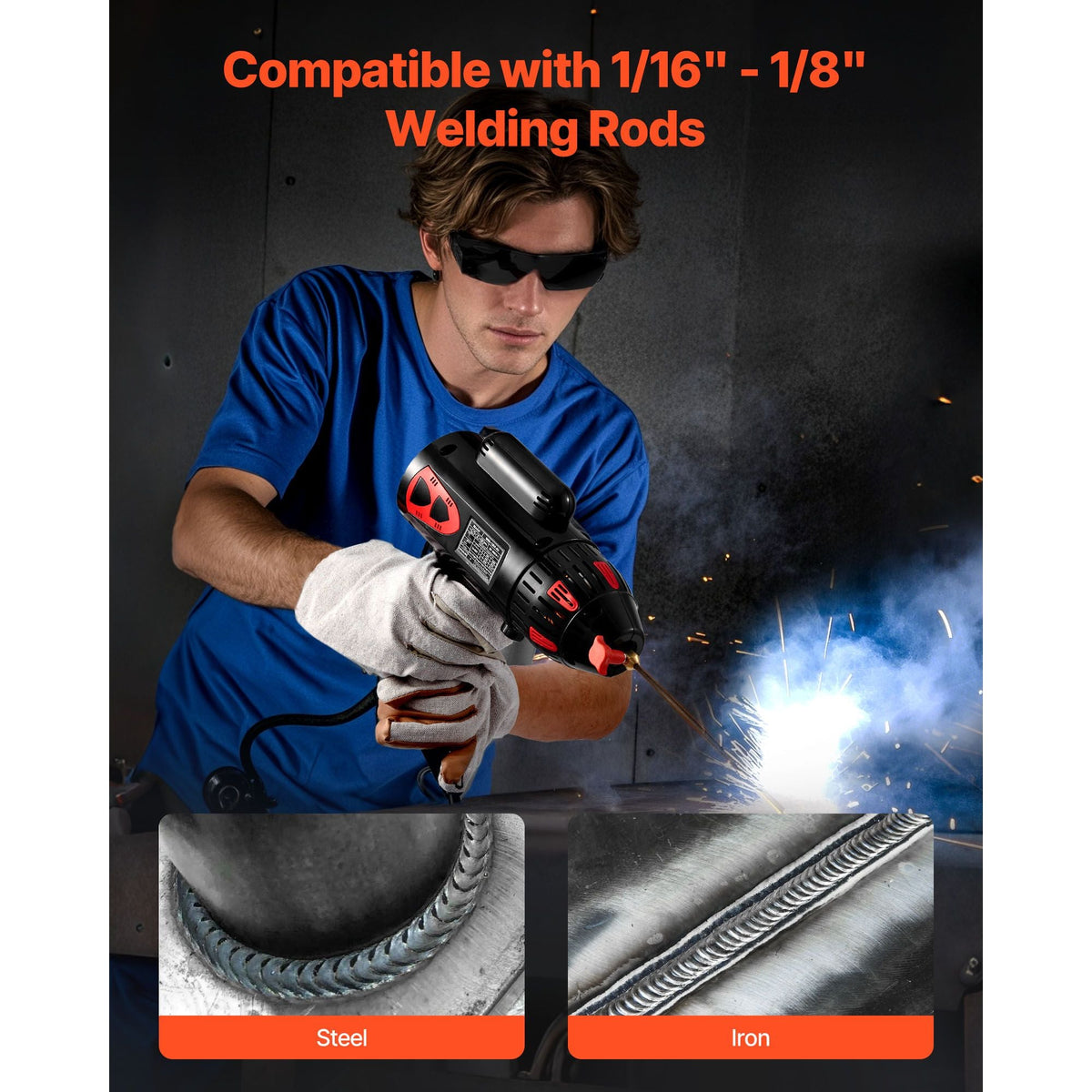 Portable Handheld Welding Machine, 20 - 130A Portable ARC Welder with Stepless Current Adjustment & IGBT Inverter, 115V Handheld Stick Welder Digital Display Fit for 1/16"-1/8" Welding Rods
