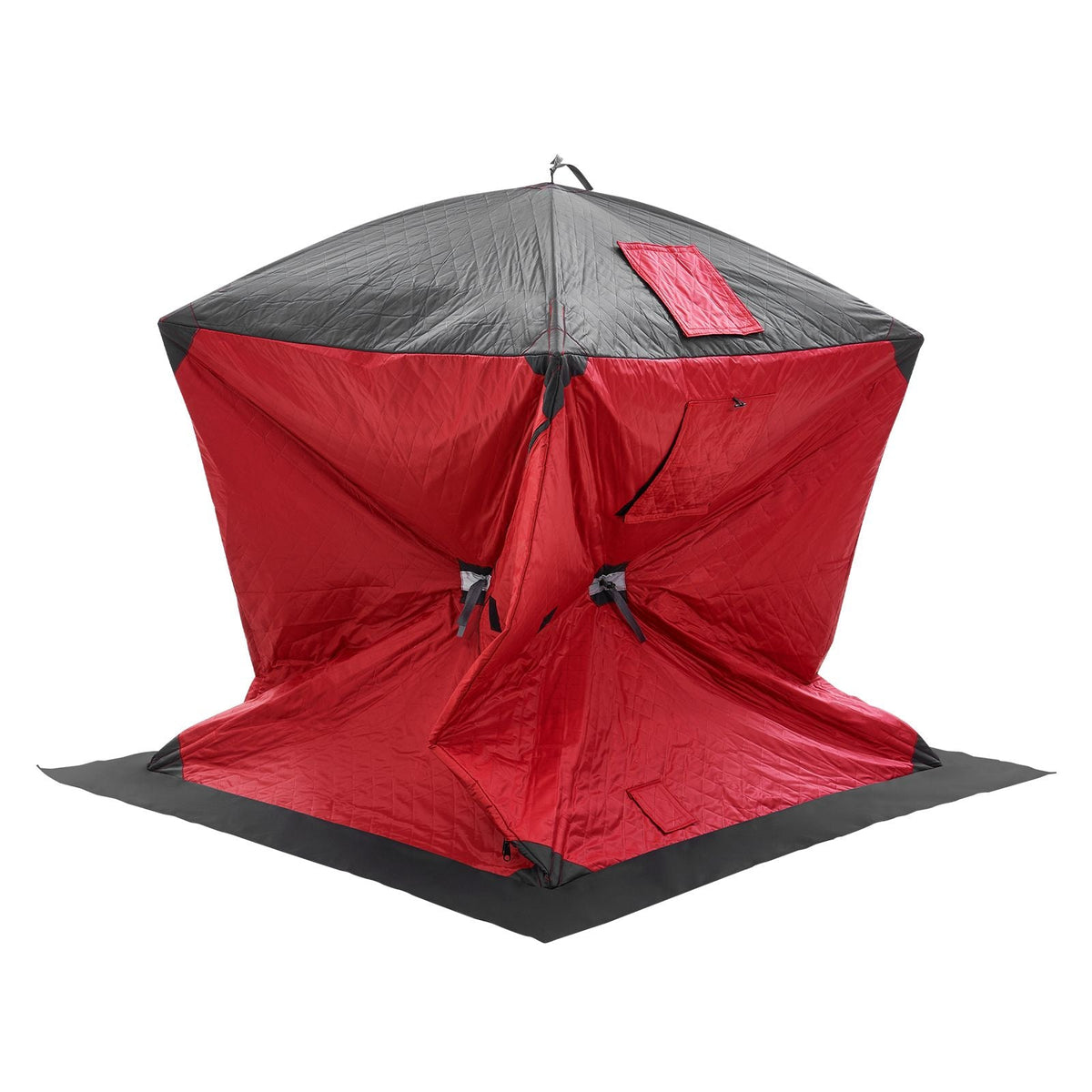Portable Ice Shelter, 1-2 Person Insulated Pop-Up Ice Fishing Tent, 24 Square Feet Fishable Area, Thermal Ice Shanty for Winter Fishing, Ice Cube with Anchors, Ropes, Carrying Bag, 60"x60", Red