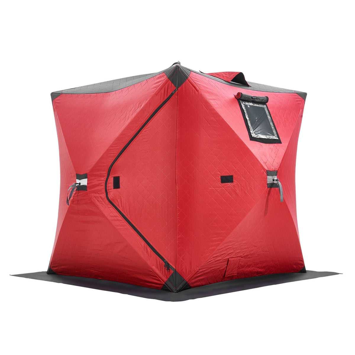 Portable Ice Shelter, 1-2 Person Insulated Pop-Up Ice Fishing Tent, 24 Square Feet Fishable Area, Thermal Ice Shanty for Winter Fishing, Ice Cube with Anchors, Ropes, Carrying Bag, 60"x60", Red