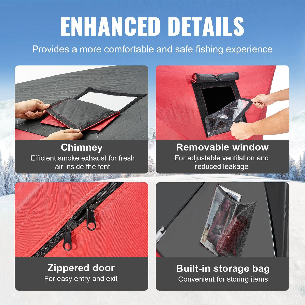 Portable Ice Shelter, 1-2 Person Insulated Pop-Up Ice Fishing Tent, 24 Square Feet Fishable Area, Thermal Ice Shanty for Winter Fishing, Ice Cube with Anchors, Ropes, Carrying Bag, 60"x60", Red