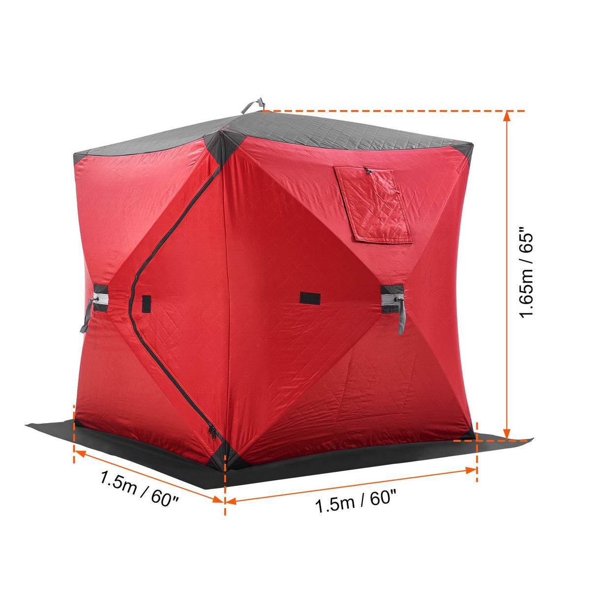 Portable Ice Shelter, 1-2 Person Insulated Pop-Up Ice Fishing Tent, 24 Square Feet Fishable Area, Thermal Ice Shanty for Winter Fishing, Ice Cube with Anchors, Ropes, Carrying Bag, 60"x60", Red
