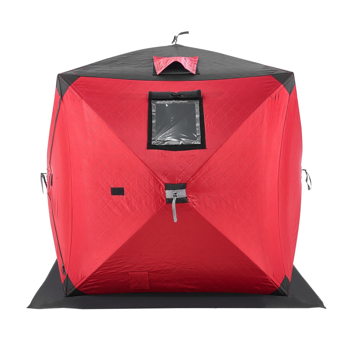 Portable Ice Shelter, 1-2 Person Insulated Pop-Up Ice Fishing Tent, 24 Square Feet Fishable Area, Thermal Ice Shanty for Winter Fishing, Ice Cube with Anchors, Ropes, Carrying Bag, 60"x60", Red