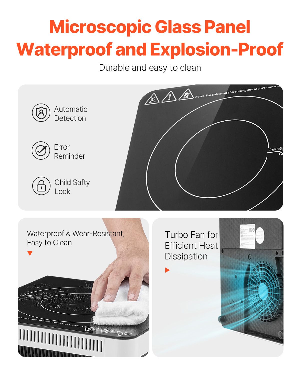 Portable Induction Cooktop, 1500W Electric Induction Burner with 9 Temperature Settings, Countertop Induction Hot Plate with 4H Timer, 24H Reservation, Child Lock, Easy to Clean, for Cooking