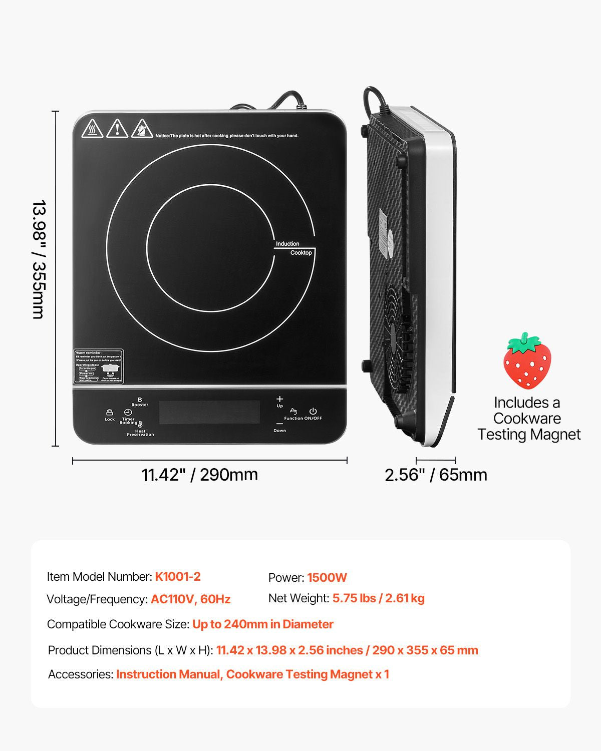 Portable Induction Cooktop, 1500W Electric Induction Burner with 9 Temperature Settings, Countertop Induction Hot Plate with 4H Timer, 24H Reservation, Child Lock, Easy to Clean, for Cooking