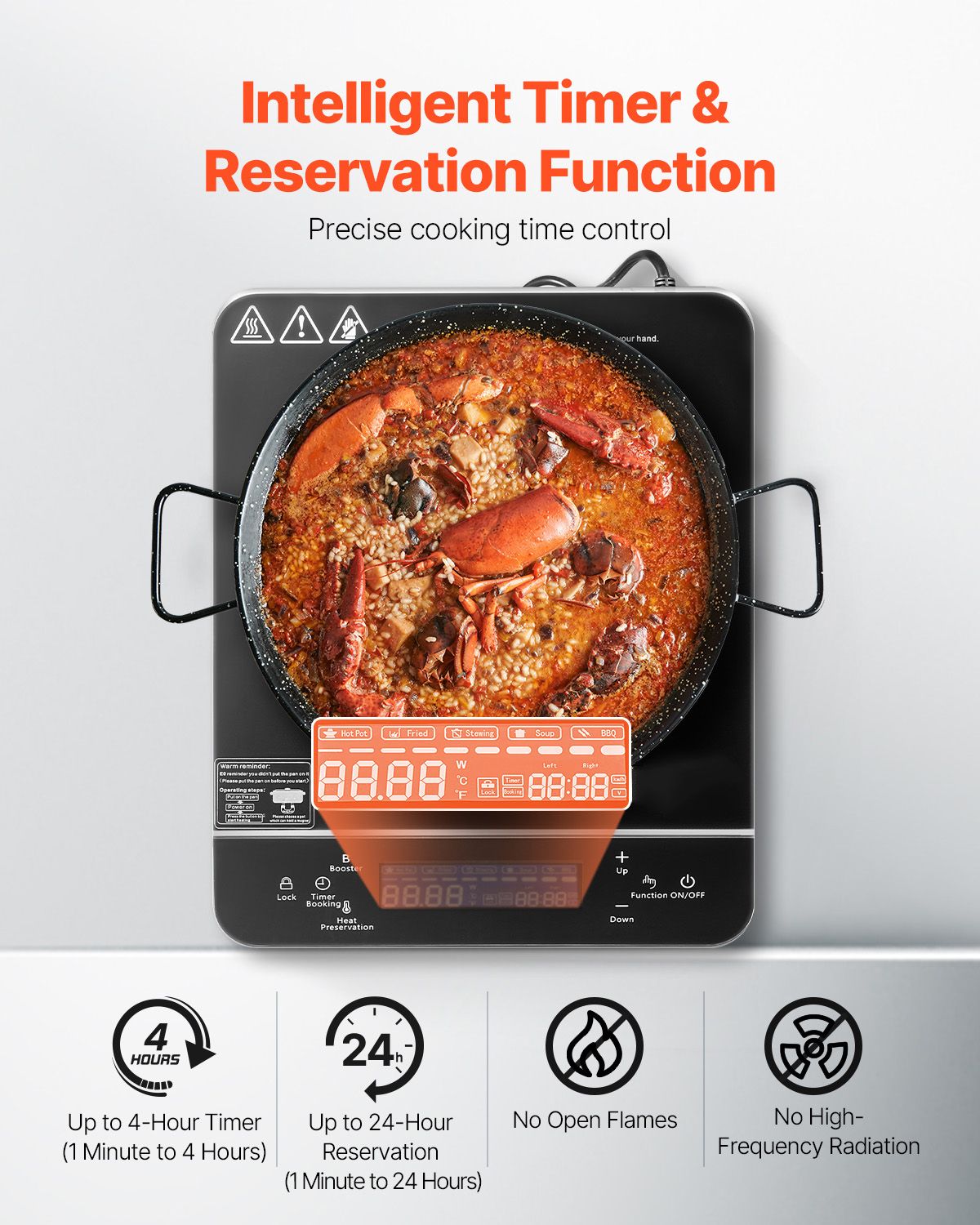 Portable Induction Cooktop, 1800W Electric Induction Burner with 9 Temperature Settings, Countertop Induction Hot Plate with 4H Timer, 24H Reservation, Child Lock, Easy to Clean, for Cooking