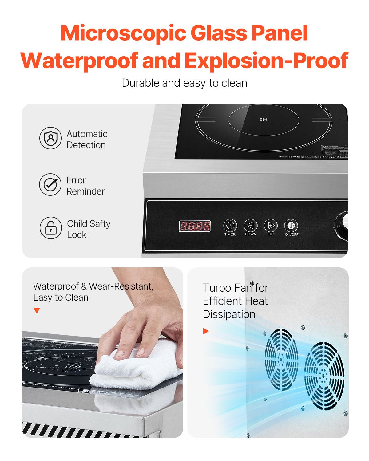 Portable Induction Cooktop, 5000W Commercial Induction Burner with 16 Temperature Settings, Stainless Steel Countertop Induction Hot Plate with 4H Timer, Child Lock, for Restaurant Cooking
