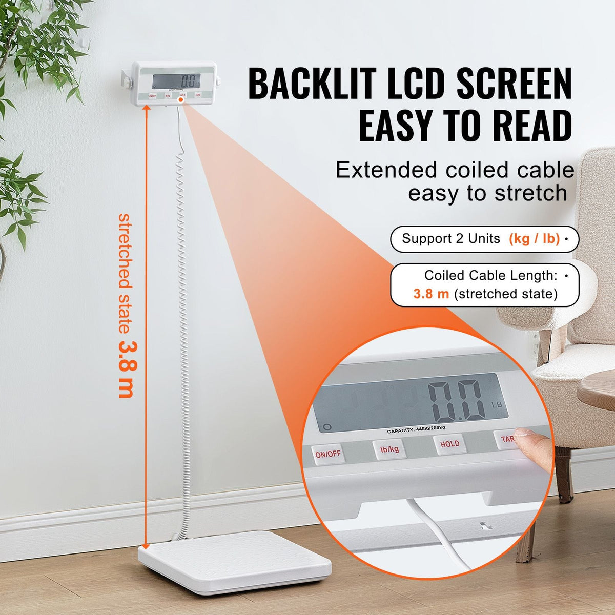 Portable Medical Scale, Professional Digital Physician Scale for Weighing - with Anti-slip Platform, 2 Units, Hold & Tare Function, 440LBS Capacity Physician Weight Scale for Gyms Homes Hospital