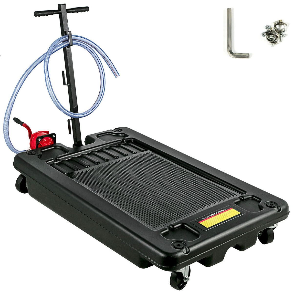 Portable Oil Drain Pan with Pump 64L Oil Drain Pan 17 Gallon Low Profile Oil Drain Pan with 8\' Hose for SUV Car and Trucks