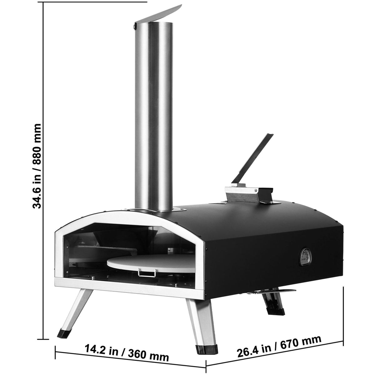 Portable Outdoor Oven, 12-inch Pizza Oven, Pellet & Chips & Charcoal Tri-Fuel, Iron Spray Pizza Grill, Includes 210° Rotatable Pizza Stone, Scoop, Ideal for Camping & Backyard, Black