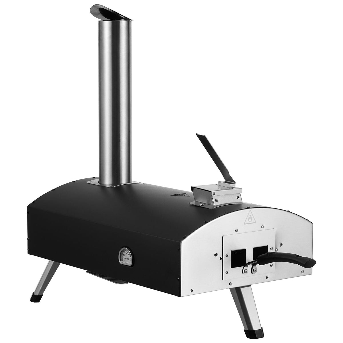 Portable Outdoor Oven, 12-inch Pizza Oven, Pellet & Chips & Charcoal Tri-Fuel, Iron Spray Pizza Grill, Includes 210° Rotatable Pizza Stone, Scoop, Ideal for Camping & Backyard, Black
