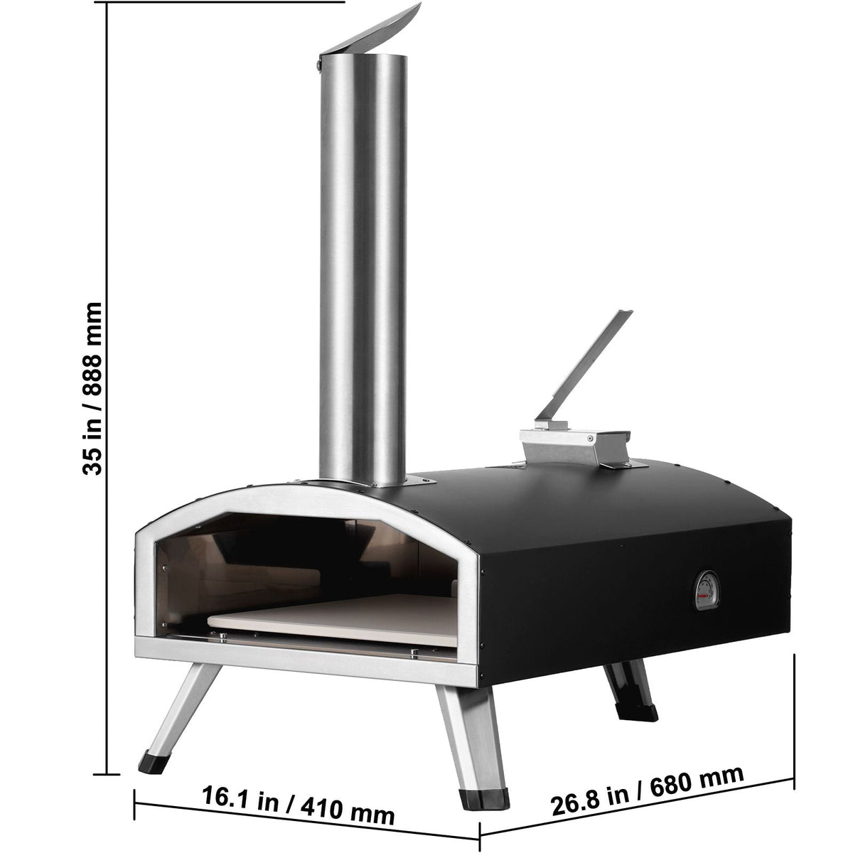 Portable Outdoor Oven, 12-inch Pizza Oven, Pellet & Chips & Charcoal Tri-Fuel, Iron Spray Pizza Grill, Includes Pizza Stone, Waterproof Cover, Shovel, Ideal for Camping & Backyard, Black
