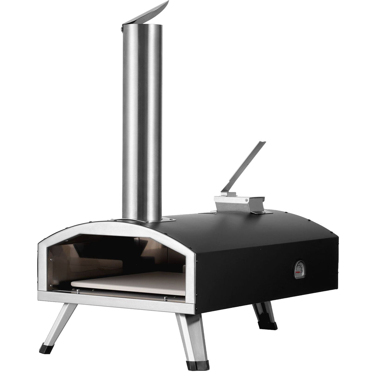Portable Outdoor Oven, 12-inch Pizza Oven, Pellet & Chips & Charcoal Tri-Fuel, Iron Spray Pizza Grill, Includes Pizza Stone, Waterproof Cover, Shovel, Ideal for Camping & Backyard, Black