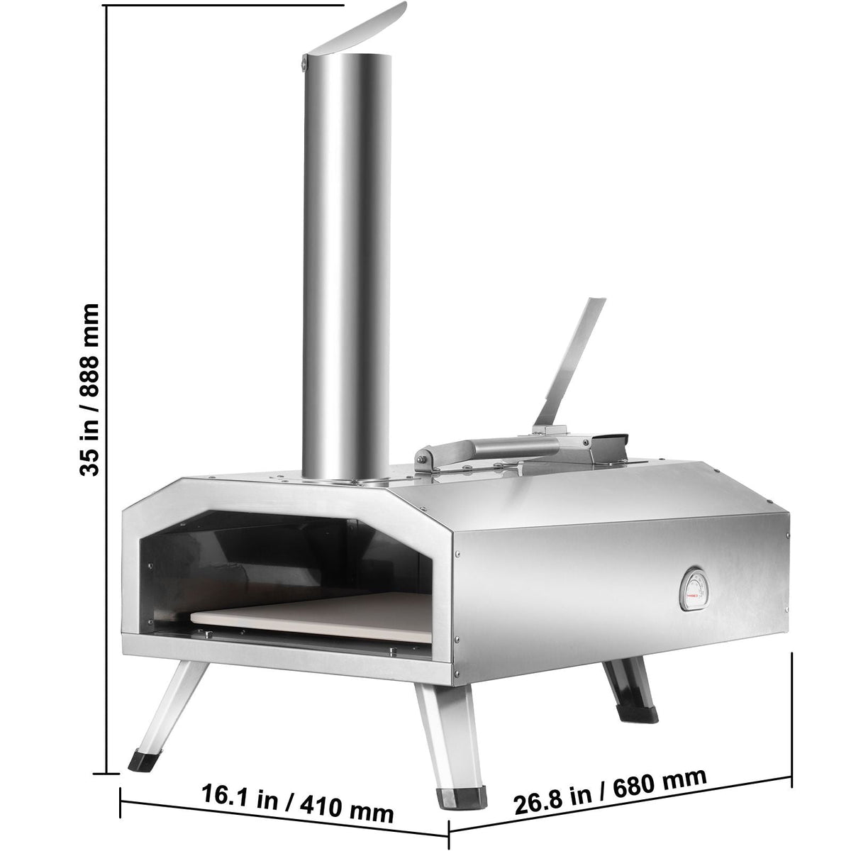 Portable Outdoor Oven, 12-inch Pizza Oven, Pellet & Chips & Charcoal Tri-Fuel, Stainless Steel Pizza Grill, Includes Pizza Stone, Waterproof Cover, Shovel, Ideal for Camping & Backyard, Silver