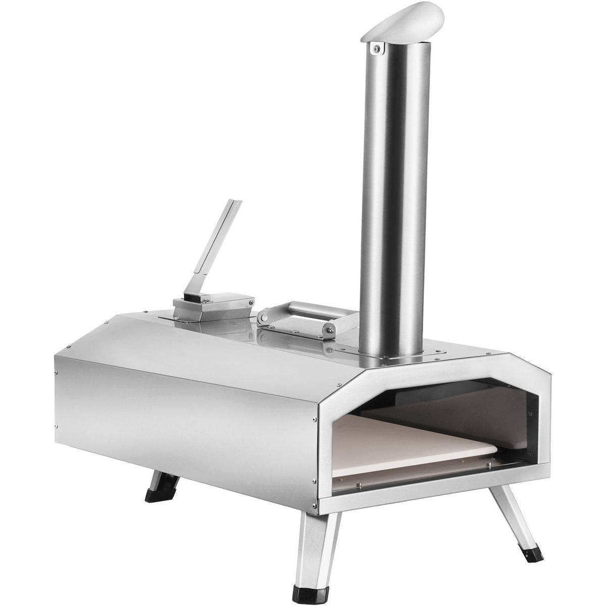 Portable Outdoor Oven, 12-inch Pizza Oven, Pellet & Chips & Charcoal Tri-Fuel, Stainless Steel Pizza Grill, Includes Pizza Stone, Waterproof Cover, Shovel, Ideal for Camping & Backyard, Silver
