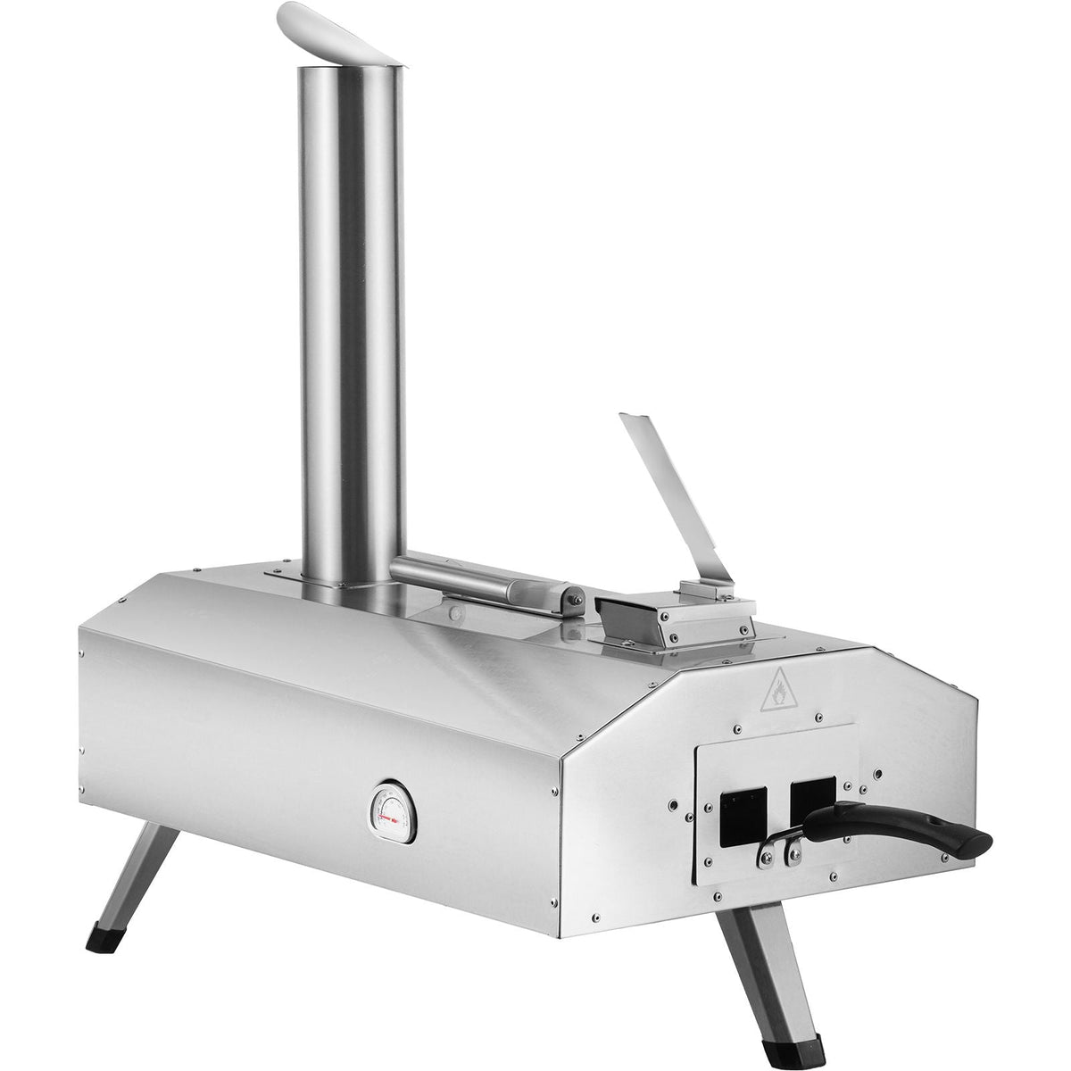 Portable Outdoor Oven, 12-inch Pizza Oven, Pellet & Chips & Charcoal Tri-Fuel, Stainless Steel Pizza Grill, Includes Pizza Stone, Waterproof Cover, Shovel, Ideal for Camping & Backyard, Silver