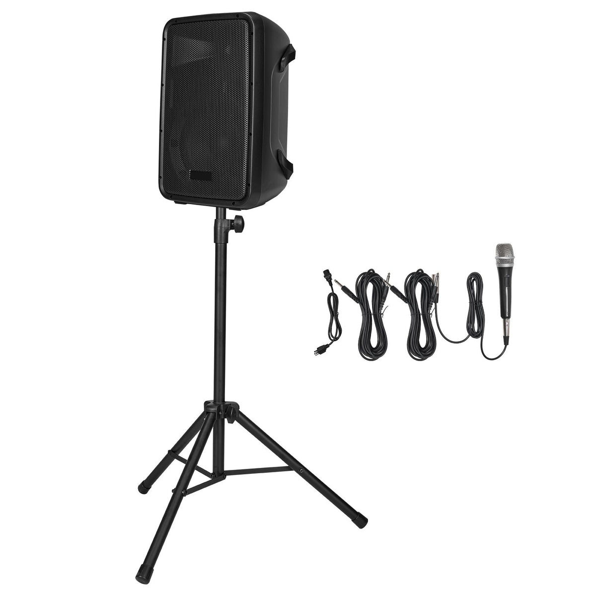 Portable PA System, 300W Powered, Sound System Set with 8 Channel Mixer, Dual Speakers, Wireless Bluetooth, Microphone, Compact Stands, USB SD XLR RCA Inputs, Remote Control, for DJs Events