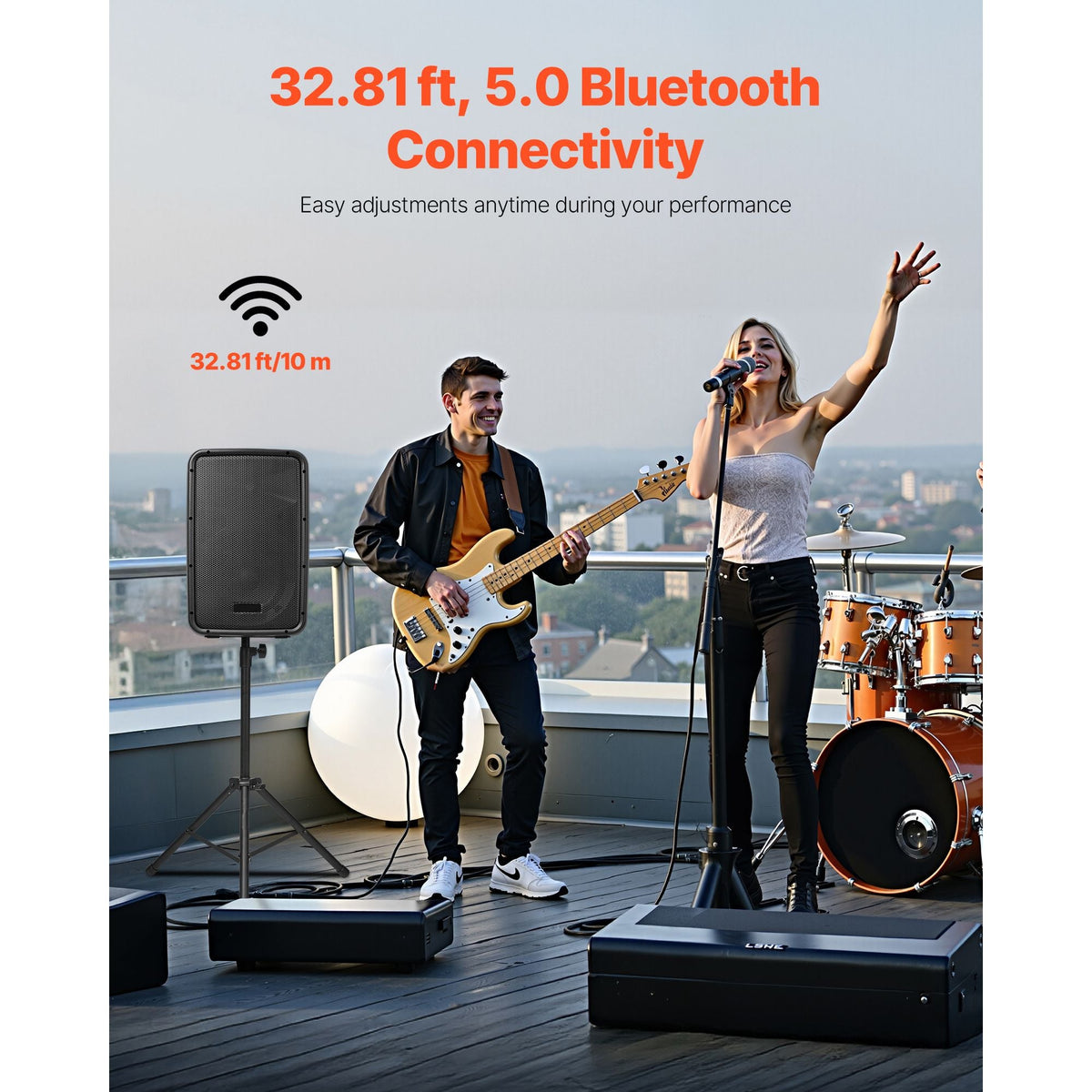 Portable PA System, 300W Powered, Sound System Set with 8 Channel Mixer, Dual Speakers, Wireless Bluetooth, Microphone, Compact Stands, USB SD XLR RCA Inputs, Remote Control, for DJs Events