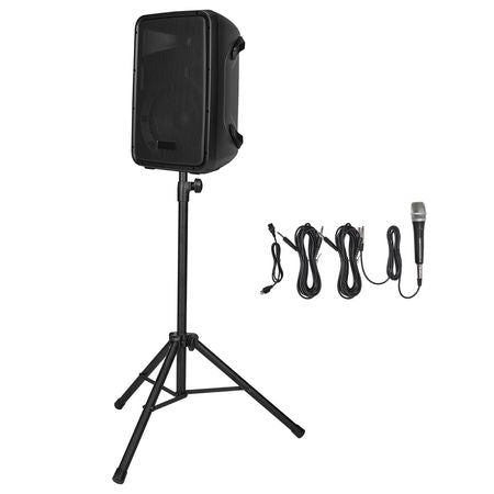 Portable PA System, 300W Powered, Sound System Set with 8 Channel Mixer, Dual Speakers, Wireless Bluetooth, Microphone, Compact Stands, USB SD XLR RCA Inputs, Remote Control, for DJs Events