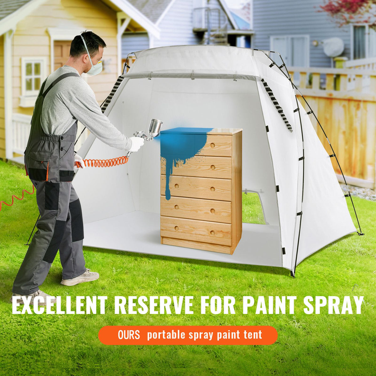 Portable Paint Booth, Larger Spray Paint Tent with Built-in Floor & Mesh Screen, Painting Tent Station for Furniture DIY Hobby Tool, 7.5x5.2x5.2ft Spray Paint Shelter