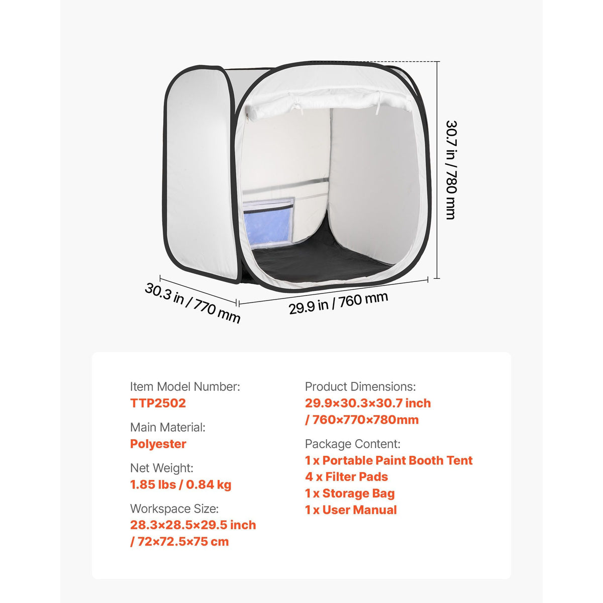 Portable Paint Booth Tent, 28.3 x 28.5 x 29.5 inch Pop-Up Portable Spray Paint Tent with Mesh Door, Spray Painting Tents for Cabinets, Chairs, Models, Tables, Pop-Up Design, Efficient Airflow