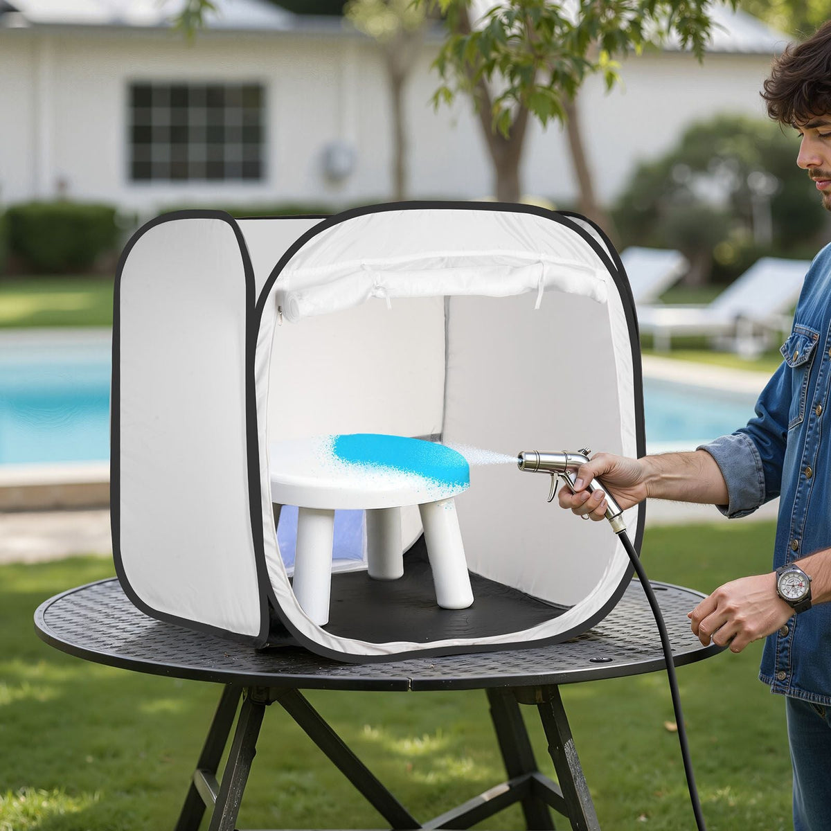 Portable Paint Booth Tent, 28.3 x 28.5 x 29.5 inch Pop-Up Portable Spray Paint Tent with Mesh Door, Spray Painting Tents for Cabinets, Chairs, Models, Tables, Pop-Up Design, Efficient Airflow