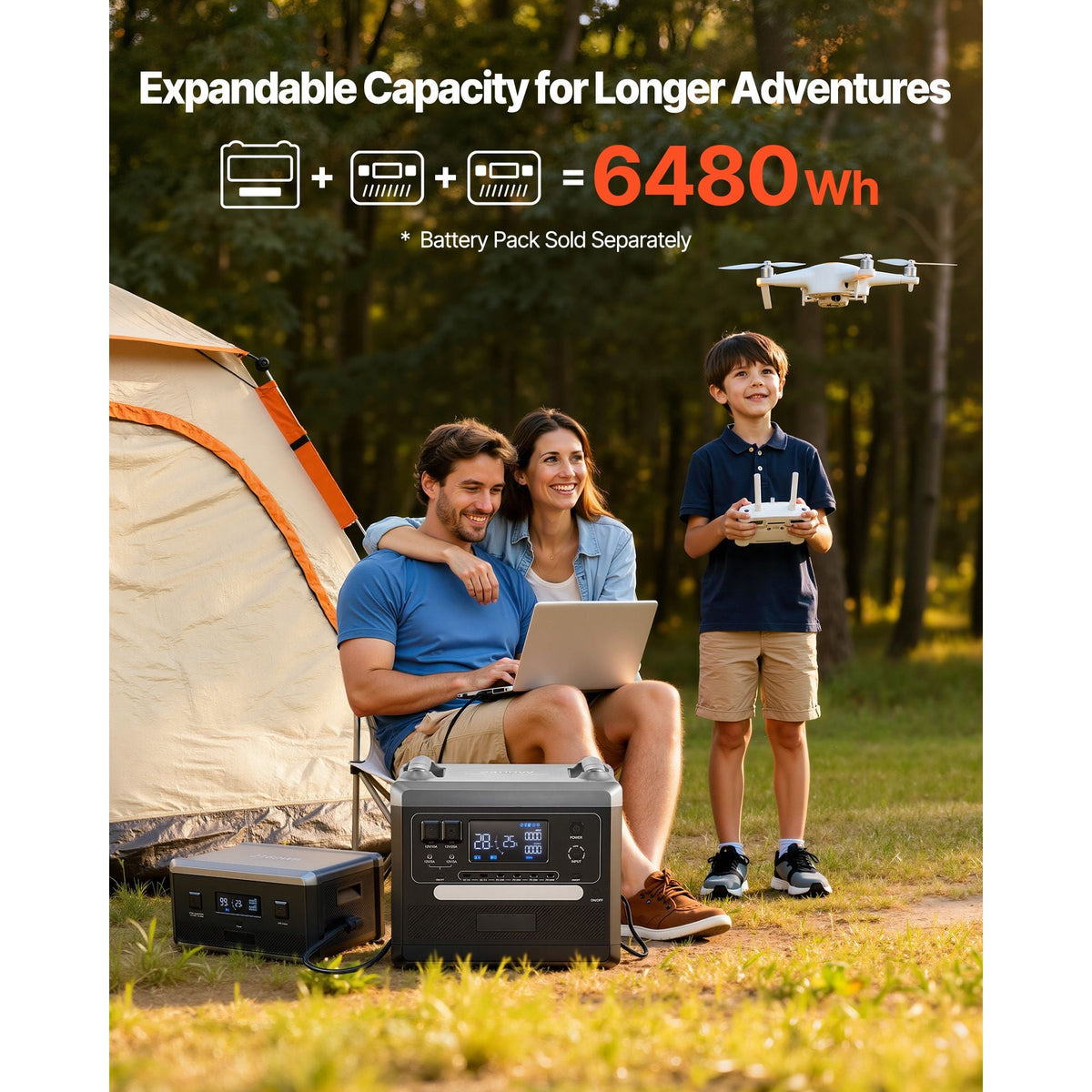 Portable Power Station, 2400W Portable Solar Generator with 200W Foldable Solar Panel, 2160Wh Expandable LiFePO4 Battery Backup with 10 Output Ports & Adjustable Input Power for Home Camping RV