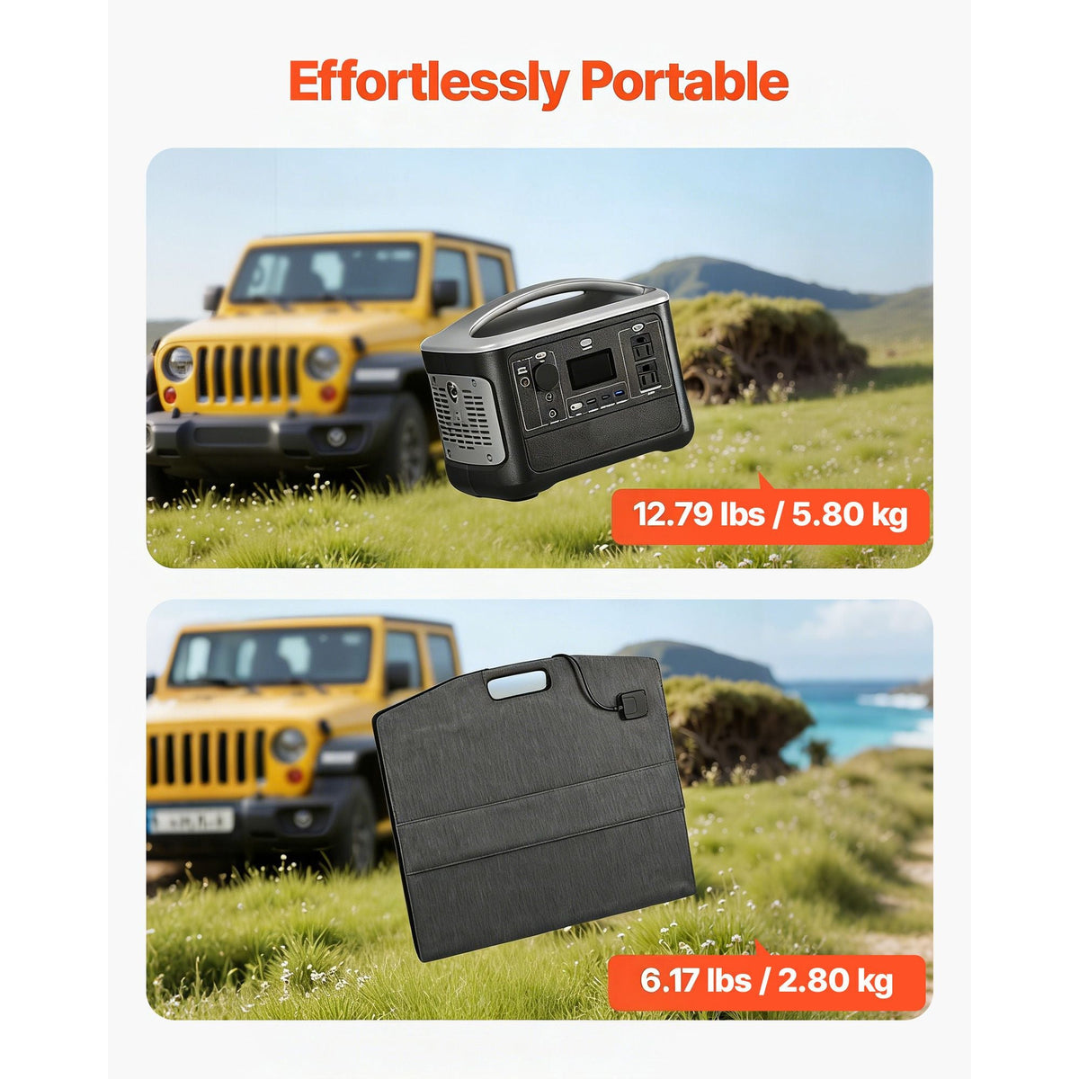 Portable Power Station with 100W Solar Panel, 600W Solar Generator Power Station, 493Wh LiFePO4 Battery Backup with 8 Output Ports for Home Emergency, Outdoor Camping, RV Travel